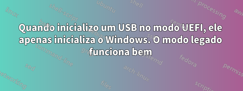 Quando inicializo um USB no modo UEFI, ele apenas inicializa o Windows. O modo legado funciona bem