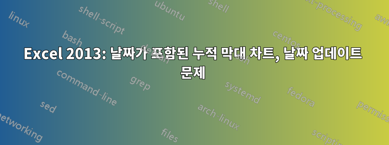Excel 2013: 날짜가 포함된 누적 막대 차트, 날짜 업데이트 문제