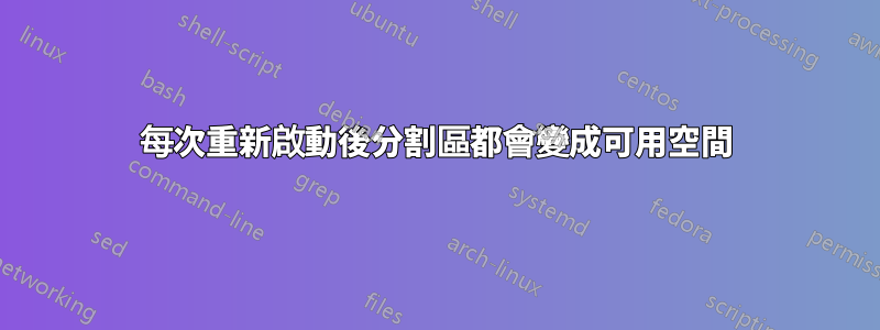 每次重新啟動後分割區都會變成可用空間