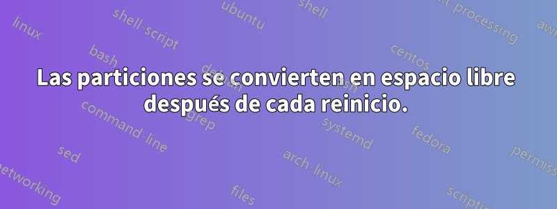 Las particiones se convierten en espacio libre después de cada reinicio.