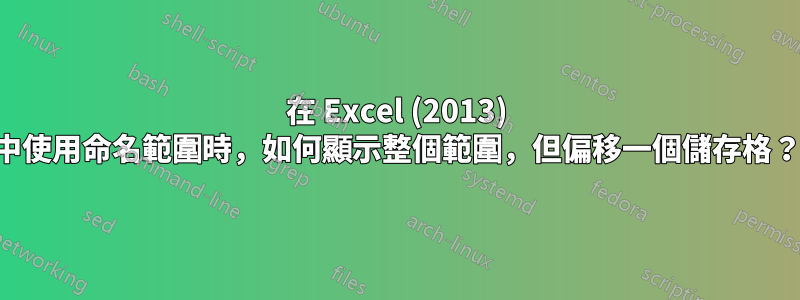 在 Excel (2013) 中使用命名範圍時，如何顯示整個範圍，但偏移一個儲存格？