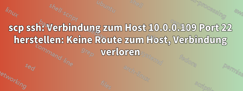 scp ssh: Verbindung zum Host 10.0.0.109 Port 22 herstellen: Keine Route zum Host, Verbindung verloren