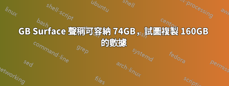 64GB Surface 聲稱可容納 74GB，試圖複製 160GB 的數據