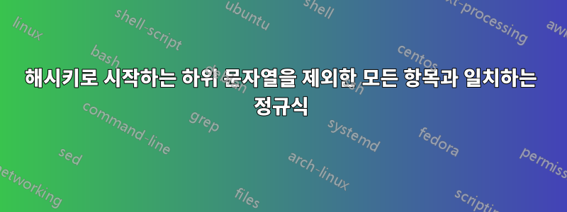 해시키로 시작하는 하위 문자열을 제외한 모든 항목과 일치하는 정규식