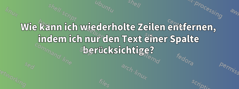 Wie kann ich wiederholte Zeilen entfernen, indem ich nur den Text einer Spalte berücksichtige?
