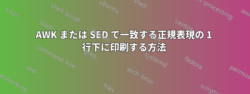AWK または SED で一致する正規表現の 1 行下に印刷する方法