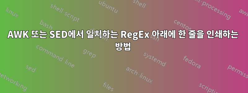 AWK 또는 SED에서 일치하는 RegEx 아래에 한 줄을 인쇄하는 방법