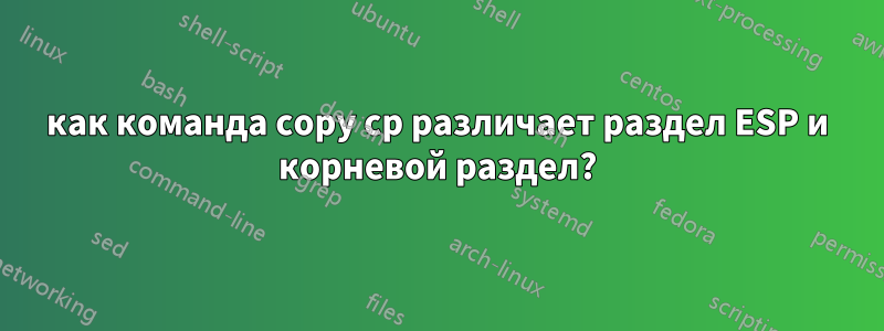 как команда copy cp различает раздел ESP и корневой раздел?