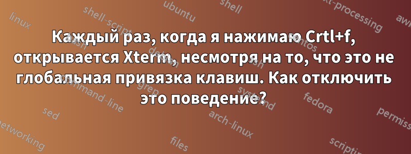 Каждый раз, когда я нажимаю Crtl+f, открывается Xterm, несмотря на то, что это не глобальная привязка клавиш. Как отключить это поведение?