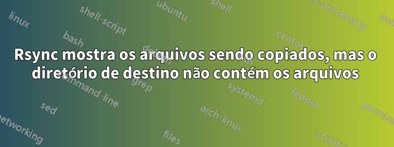 Rsync mostra os arquivos sendo copiados, mas o diretório de destino não contém os arquivos