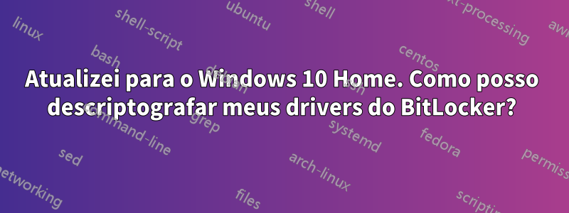 Atualizei para o Windows 10 Home. Como posso descriptografar meus drivers do BitLocker?