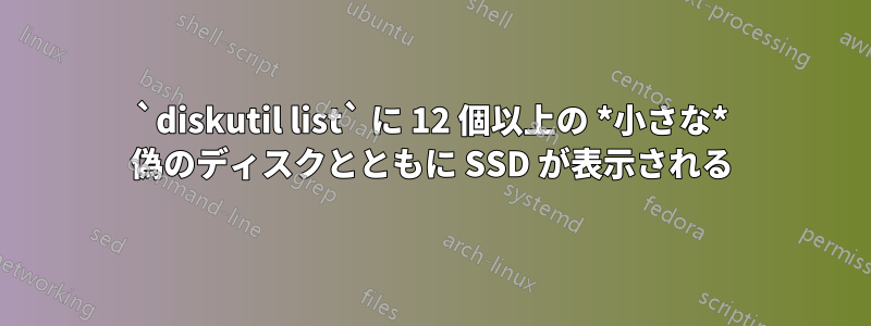 `diskutil list` に 12 個以上の *小さな* 偽のディスクとともに SSD が表示される