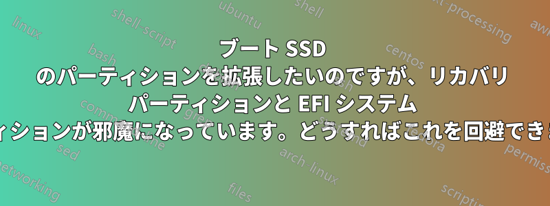 ブート SSD のパーティションを拡張したいのですが、リカバリ パーティションと EFI システム パーティションが邪魔になっています。どうすればこれを回避できますか?