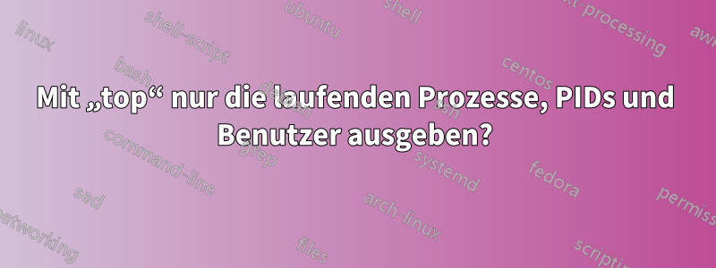 Mit „top“ nur die laufenden Prozesse, PIDs und Benutzer ausgeben?