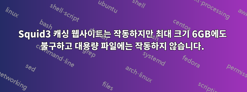 Squid3 캐싱 웹사이트는 작동하지만 최대 크기 6GB에도 불구하고 대용량 파일에는 작동하지 않습니다.