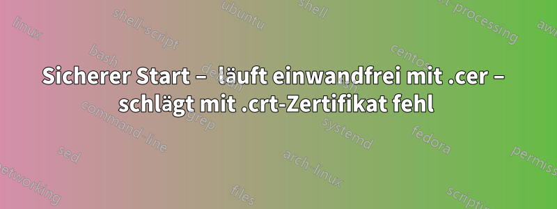 Sicherer Start – läuft einwandfrei mit .cer – schlägt mit .crt-Zertifikat fehl