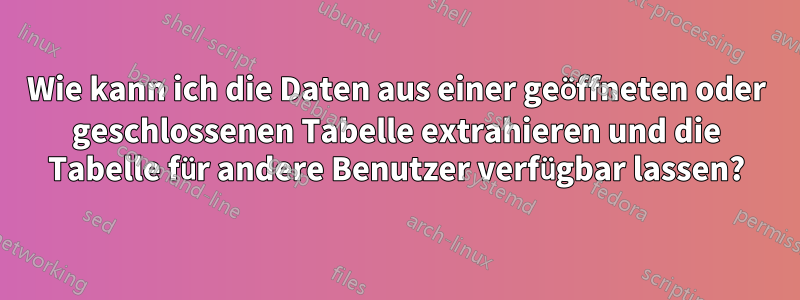 Wie kann ich die Daten aus einer geöffneten oder geschlossenen Tabelle extrahieren und die Tabelle für andere Benutzer verfügbar lassen?