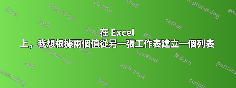 在 Excel 上，我想根據兩個值從另一張工作表建立一個列表