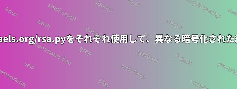 OpenSSLとnmichaels.org/rsa.pyをそれぞれ使用して、異なる暗号化された結果を取得します。