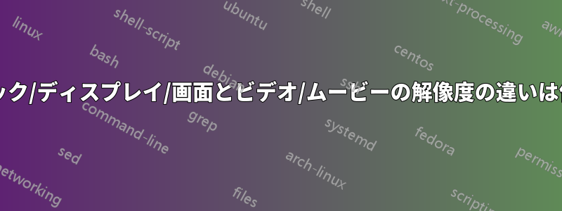 グラフィック/ディスプレイ/画面とビデオ/ムービーの解像度の違いは何ですか?