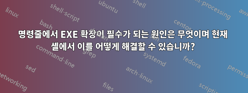 명령줄에서 EXE 확장이 필수가 되는 원인은 무엇이며 현재 셸에서 이를 어떻게 해결할 수 있습니까?