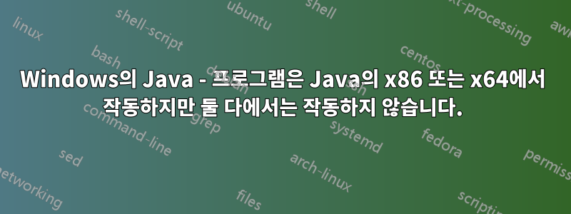 Windows의 Java - 프로그램은 Java의 x86 또는 x64에서 작동하지만 둘 다에서는 작동하지 않습니다.