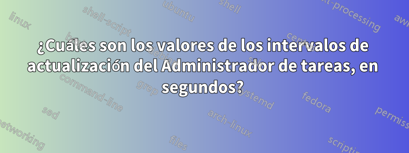 ¿Cuáles son los valores de los intervalos de actualización del Administrador de tareas, en segundos?