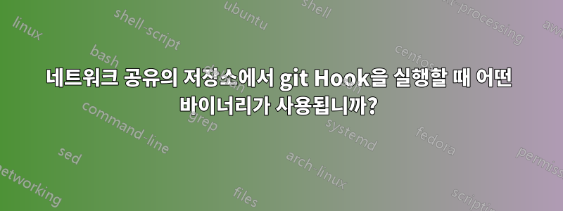 네트워크 공유의 저장소에서 git Hook을 실행할 때 어떤 바이너리가 사용됩니까?