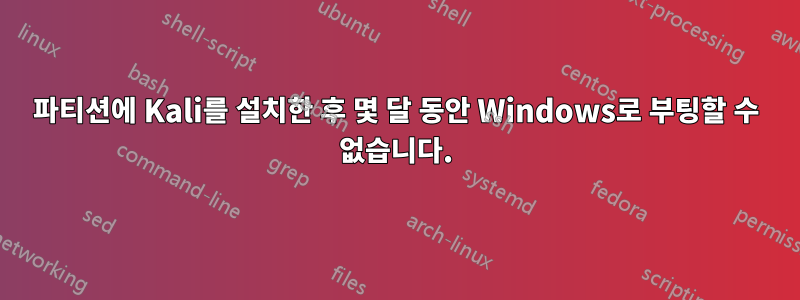 파티션에 Kali를 설치한 후 몇 달 동안 Windows로 부팅할 수 없습니다.