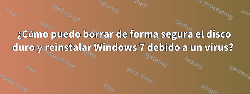 ¿Cómo puedo borrar de forma segura el disco duro y reinstalar Windows 7 debido a un virus? 