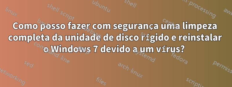 Como posso fazer com segurança uma limpeza completa da unidade de disco rígido e reinstalar o Windows 7 devido a um vírus? 