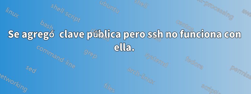 Se agregó clave pública pero ssh no funciona con ella.