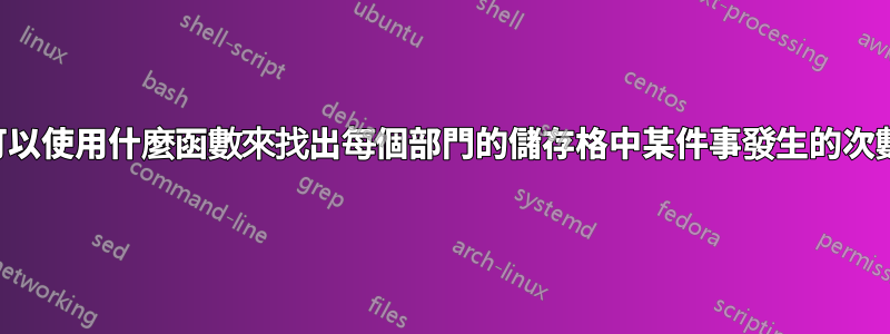 我可以使用什麼函數來找出每個部門的儲存格中某件事發生的次數？