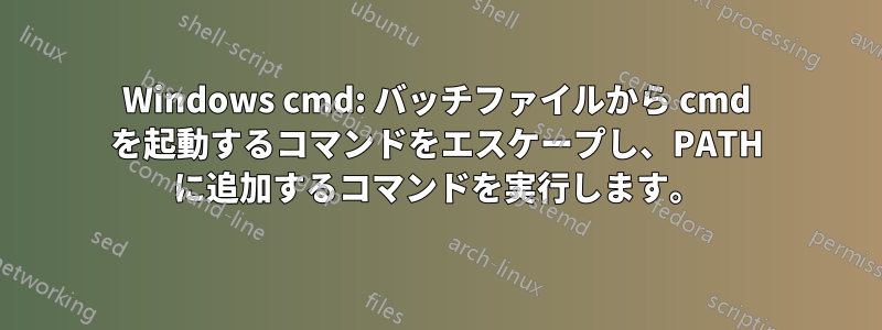 Windows cmd: バッチファイルから cmd を起動するコマンドをエスケープし、PATH に追加するコマンドを実行します。