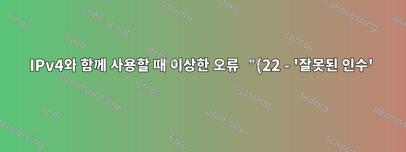 IPv4와 함께 사용할 때 이상한 오류 "(22 - '잘못된 인수')"가 발생합니다.