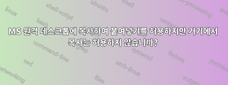 MS 원격 데스크톱에 복사하여 붙여넣기를 허용하지만 거기에서 복사는 허용하지 않습니까?