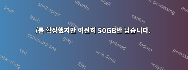 /를 확장했지만 여전히 50GB만 남습니다.