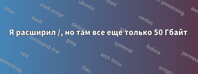 Я расширил /, но там все еще только 50 Гбайт