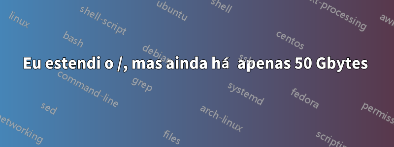Eu estendi o /, mas ainda há apenas 50 Gbytes