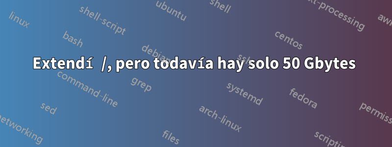 Extendí /, pero todavía hay solo 50 Gbytes
