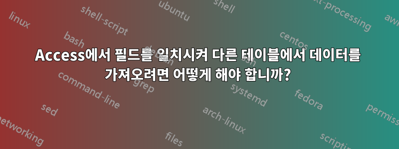 Access에서 필드를 일치시켜 다른 테이블에서 데이터를 가져오려면 어떻게 해야 합니까?