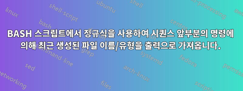 BASH 스크립트에서 정규식을 사용하여 시퀀스 앞부분의 명령에 의해 최근 생성된 파일 이름/유형을 출력으로 가져옵니다.