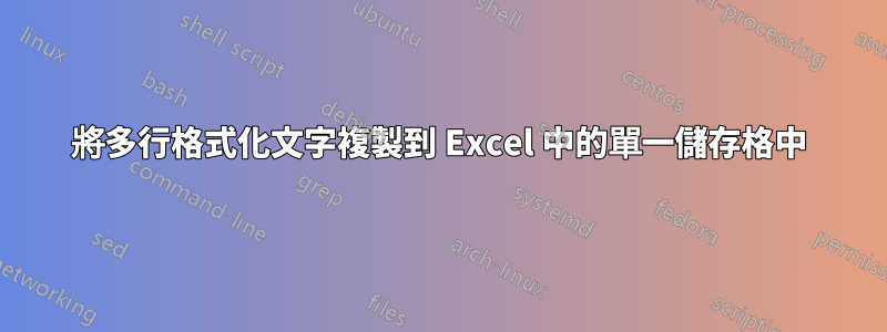 將多行格式化文字複製到 Excel 中的單一儲存格中