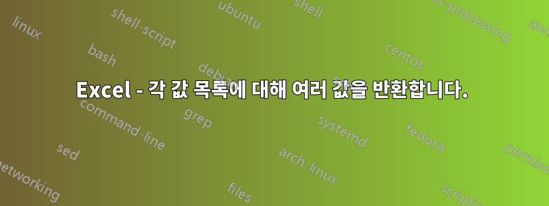 Excel - 각 값 목록에 대해 여러 값을 반환합니다.