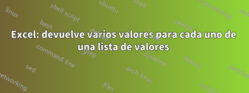 Excel: devuelve varios valores para cada uno de una lista de valores