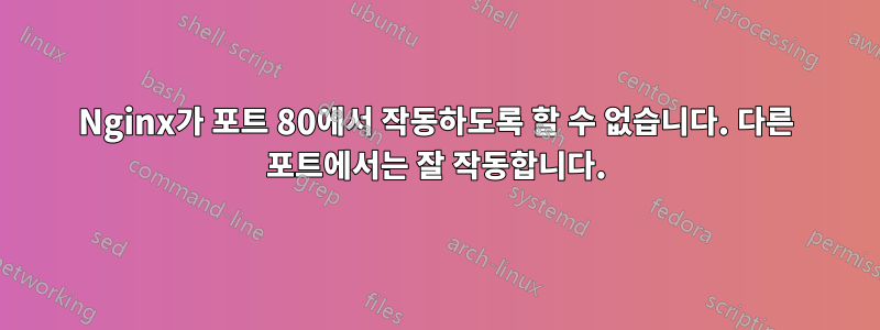 Nginx가 포트 80에서 작동하도록 할 수 없습니다. 다른 포트에서는 잘 작동합니다.