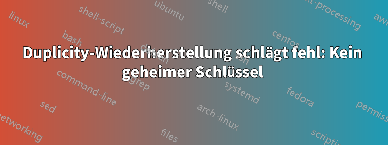 Duplicity-Wiederherstellung schlägt fehl: Kein geheimer Schlüssel