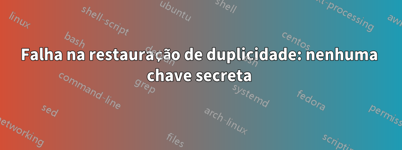 Falha na restauração de duplicidade: nenhuma chave secreta