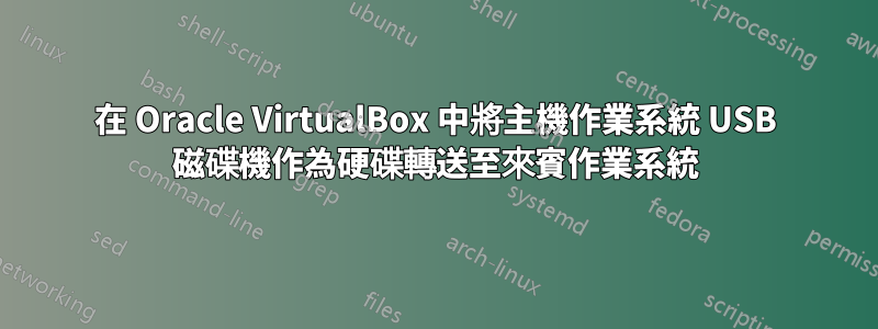 在 Oracle VirtualBox 中將主機作業系統 USB 磁碟機作為硬碟轉送至來賓作業系統