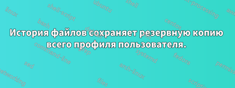 История файлов сохраняет резервную копию всего профиля пользователя.